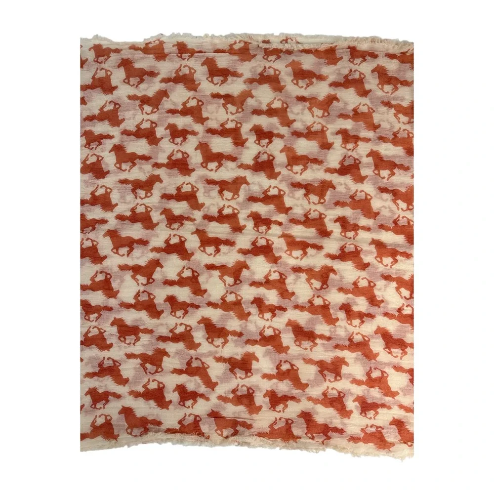 Unbranded Horse Print Scarf Womens OS Orange Excellent Quiet Luxury Preppy